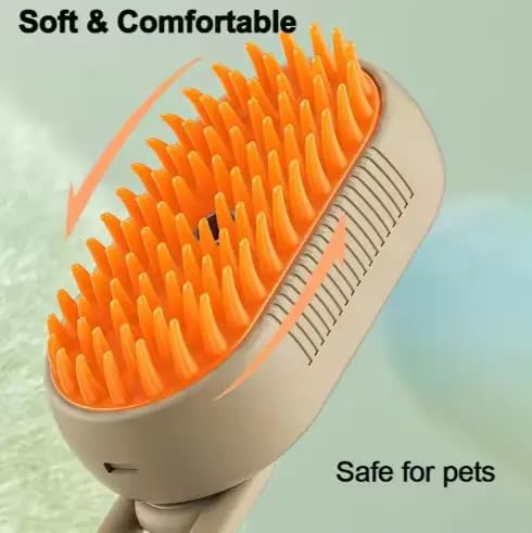 3-in-1 Cat Grooming Brush โ Water Spray & Self-Cleaning Shedding Brush for Cats & Dogs โ Pet Hair Removal & Massage Comb for Long & Short Hair (beige).