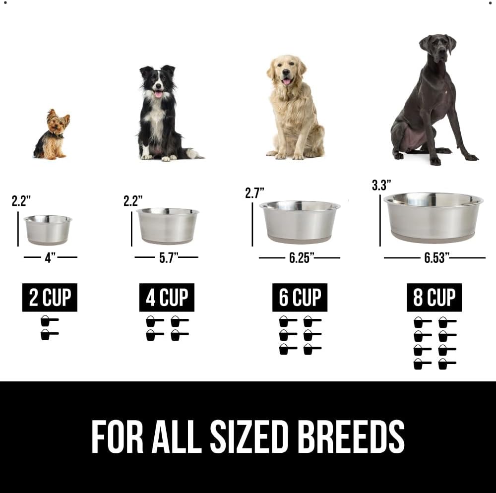 GORILLA GRIP Set of 2 Dog Bowls, Holds 4 Cups (32 fl oz), Heavy Duty Metal Food and Water Bowl for Feeding Dogs and Cats, Dishwasher Safe, Rust Resistant Stainless Steel, BPA Free Rubber Base, Beige