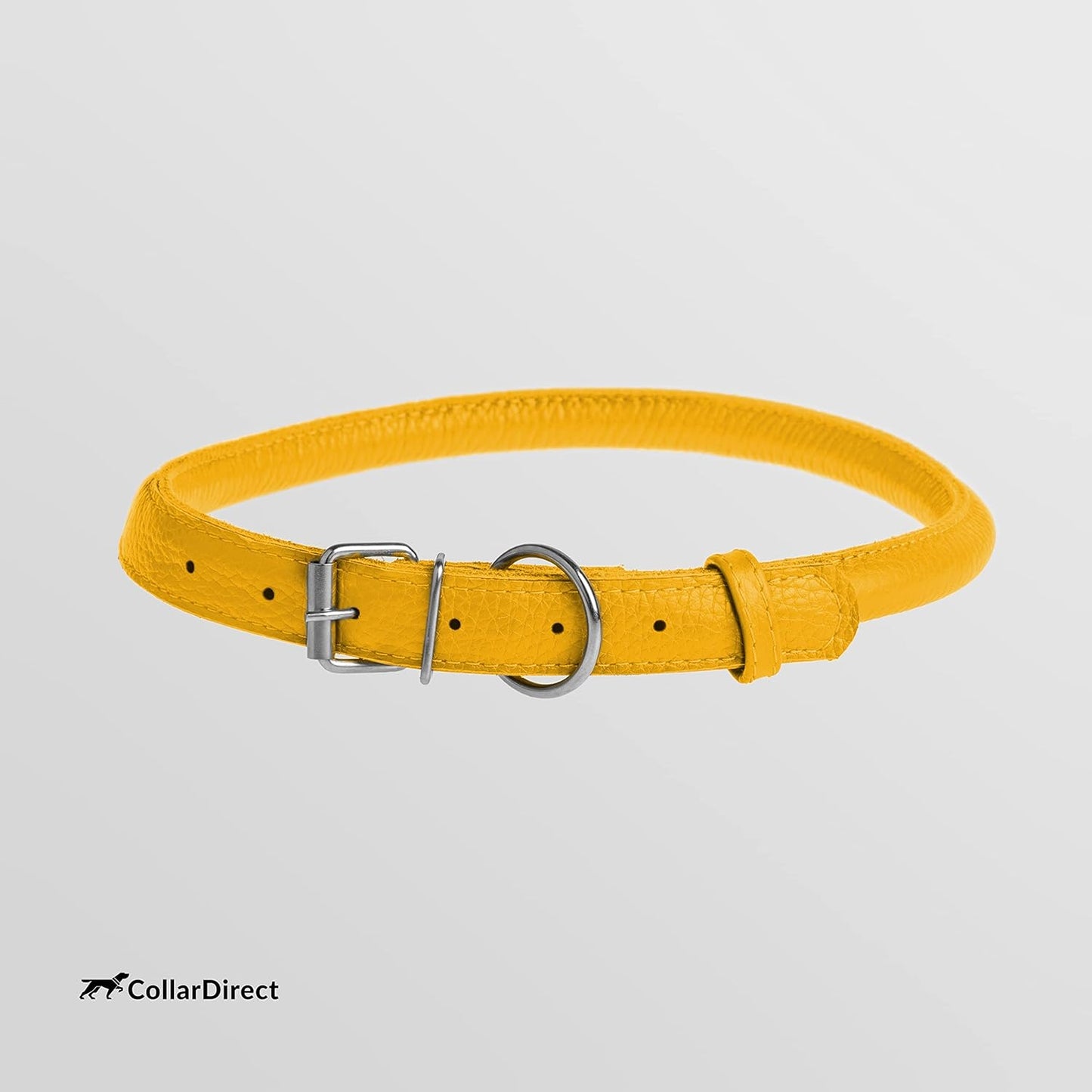 CollarDirect Rolled Leather Dog Collar, Soft Padded Round Puppy Collar, Handmade Genuine Leather Collar Dog Small Large Cat Collars 13 Colors (11-14 Inch, Yellow Textured)