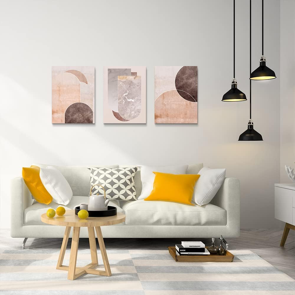 AHUASJART Boho Wall Decor Living Room Canvas Wall Art For Office Large Size Wall Decorations For Bedroom Modern Abstract Geometry Paintings Canvas Pictures Artwork Inspirational Home Decor 3 Piece