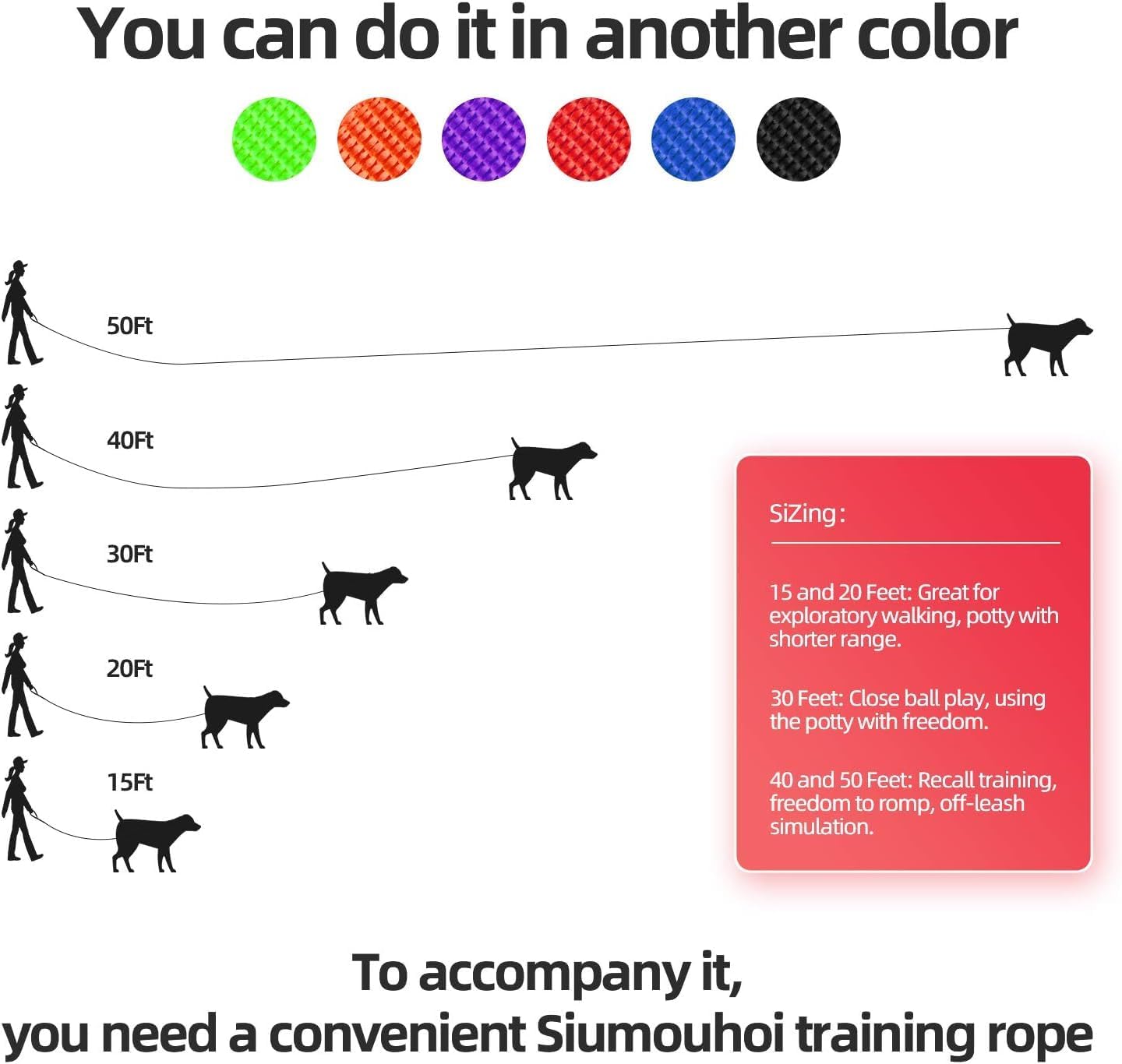 Dog/Puppy Obedience Recall Training Agility Lead - 15ft 20ft 30ft 40ft 50ft Training Leash - Great for Play, Camping, or Backyard (Rainbow, 40 Feet)