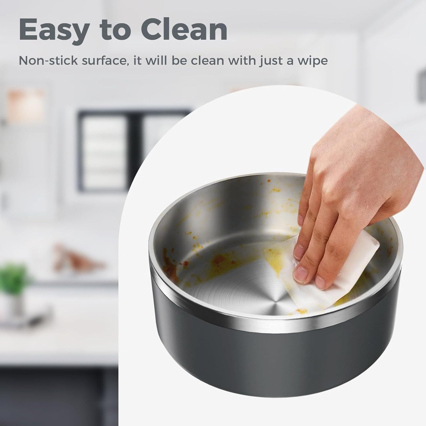 Dog Bowl, Stainless Steel Dog Food and Water Bowl with Non Slip Quiet Bottom, Easy to Clean, Dishwasher Safe, 40oz, Deep Grey