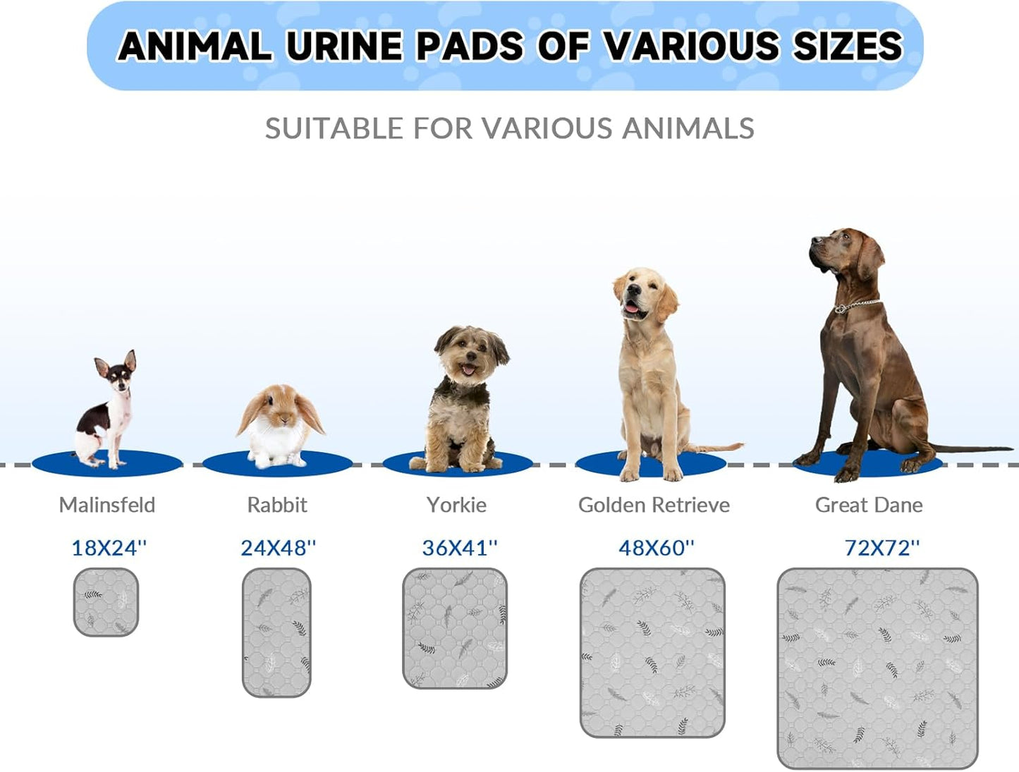 Sunheir Washable Pee Pads for Dogs 2-Pack Reusable Puppy Pet Training Pads, Waterproof Dog Crate, Whelping Pad, Non-Slip Protects Against Urine Leakage (Leaves - Sky Blue, 36x41) F-U1