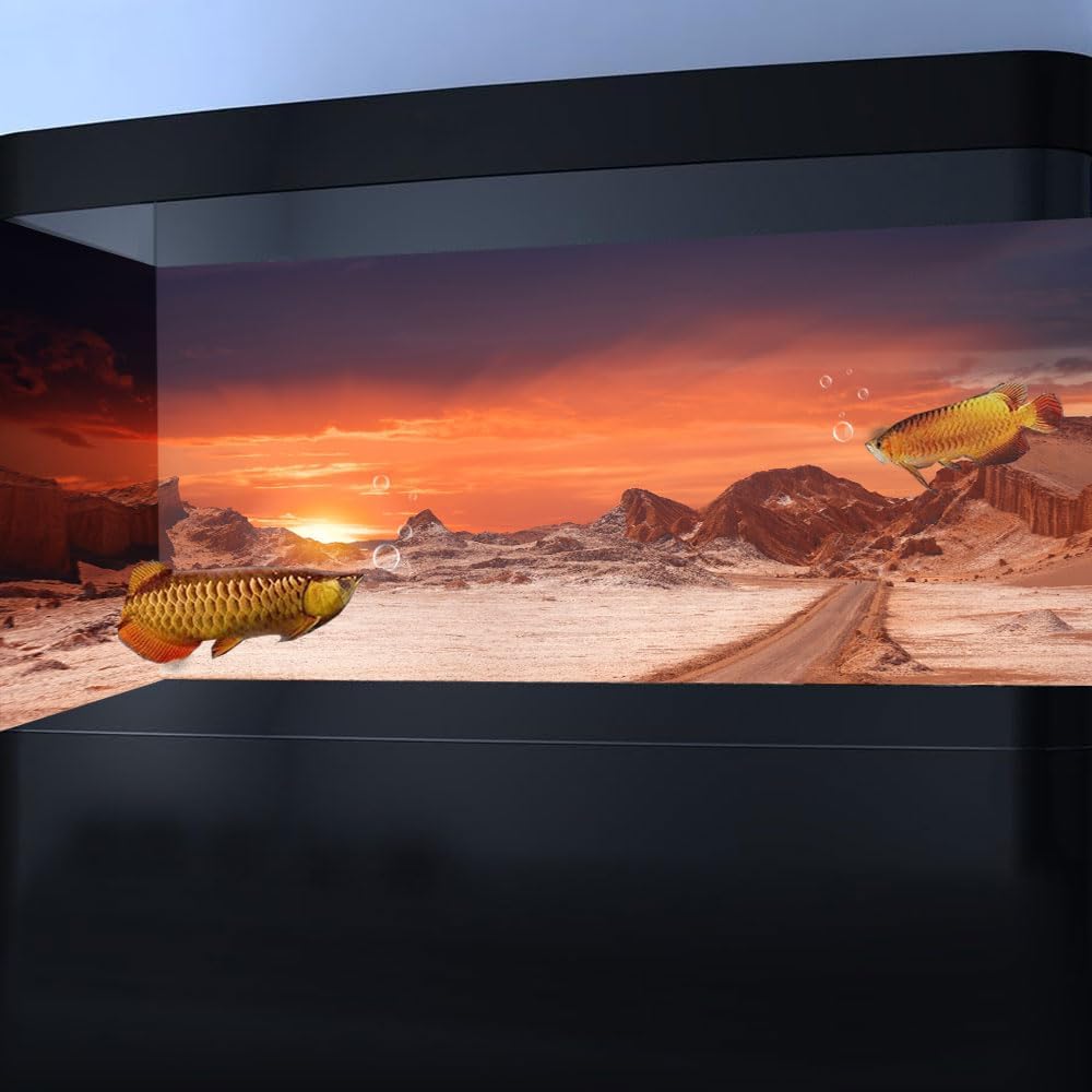 36X24IN Sun and Desert Moon Themed Reptile Habitat on Orange Durable Decorative Background, Terrarium Background with 10EVA Double-Sided Tape