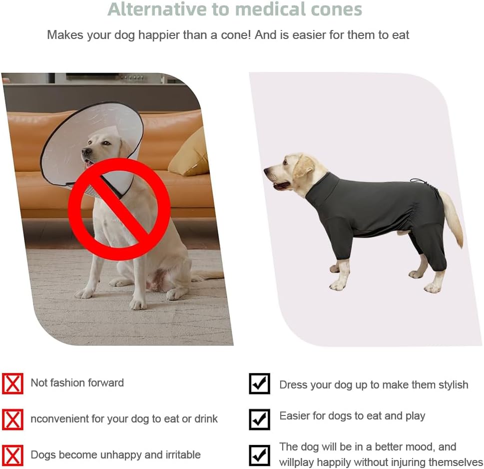 Dog Pyjamas PJS Sweater Clothes and Home Clothing Suitable for Small to Medium Breeds of Dogs, Dog Neutering Suits, Extra-Large Stretch Fabric, Four-Legged Clothes (Thin Dark Gray, XL)