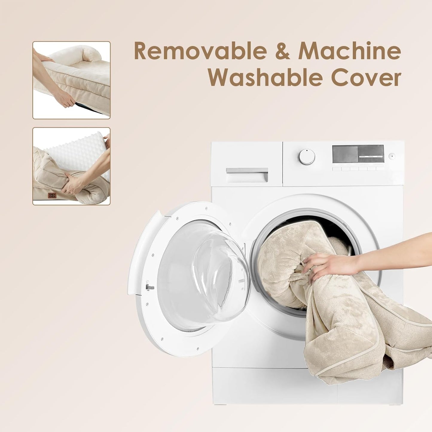 EHEYCIGA Orthopedic Dog Bed for Small Dogs, Waterproof Memory Foam Small Dog Beds with Sides, Non-Slip Bottom and Egg-Crate Foam Medium Pet Couch Bed with Washable Removable Cover, Beige