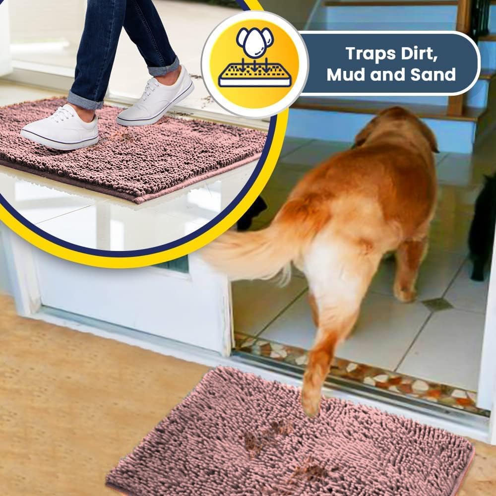 Muddy Mat® AS-SEEN-ON-TV Highly Absorbent Microfiber Door Mat and Pet Rug, Non Slip Thick Washable Area and Bath Mat Soft Chenille for Kitchen Bedroom Indoor and Outdoor - Light Pink 24" x 96"