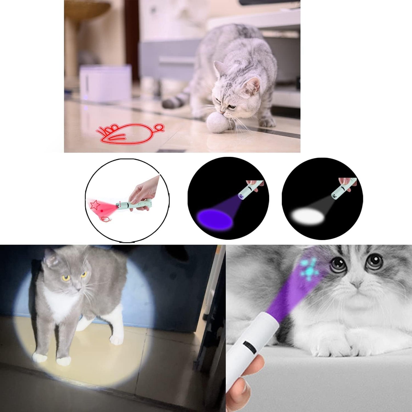 PARTSPOWER Laser Pointer Interative Cat Toy for Cats to Chase, Rechargeable Red Laser Light Pointer Exercises Training Tool for Kittens Cats Dogs (White)