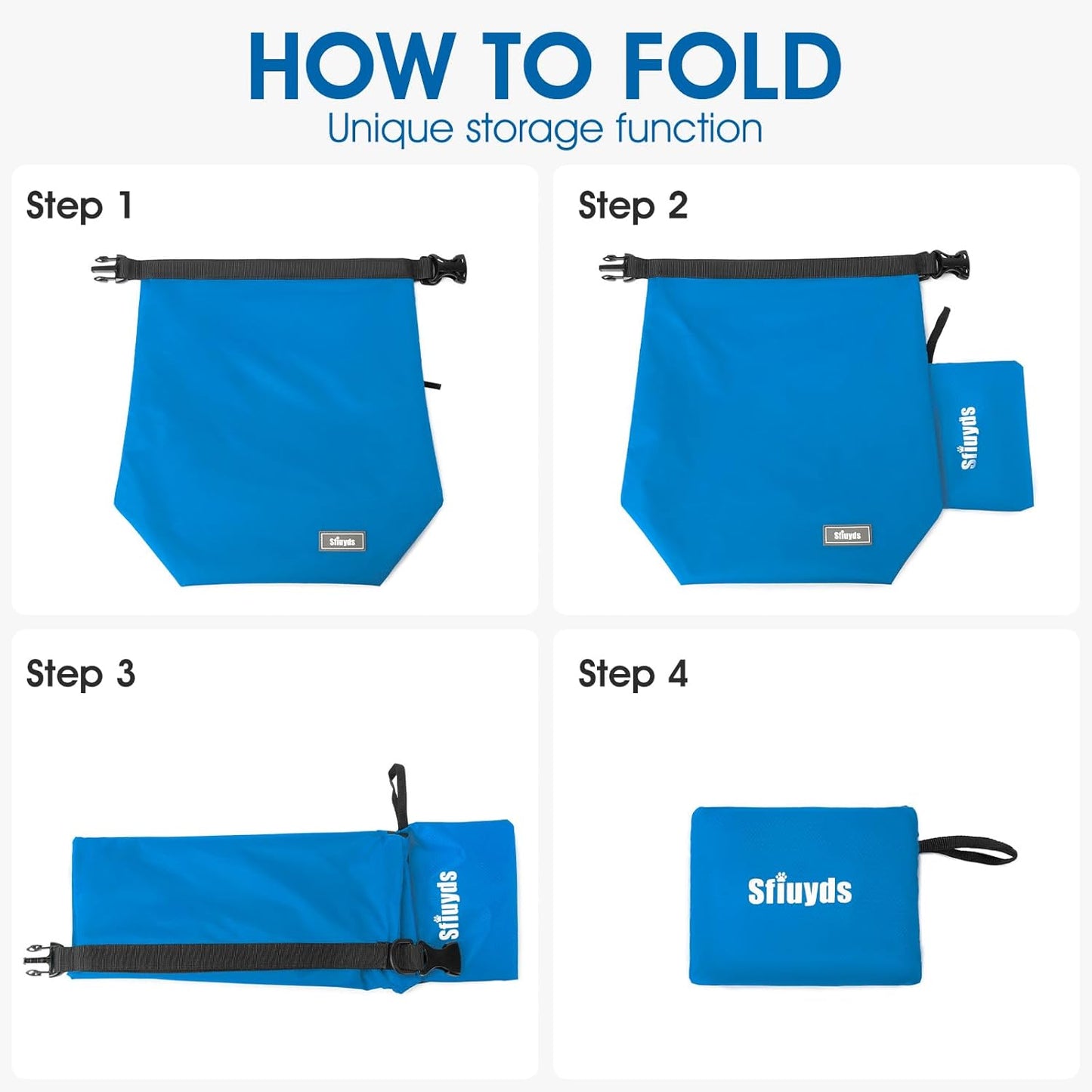 Pet Food Storage Bag,Dog Storage Organizer Bag w/2PCS Collapsible Dog Travel Bowls and Zipper Side(Blue, Small)