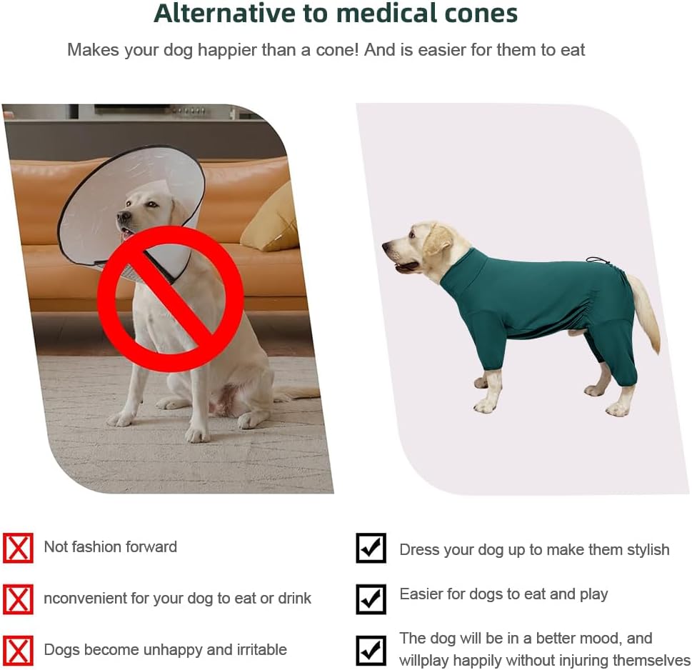 Dog Pyjamas PJS Sweater Clothes and Home Clothing Suitable for Medium to Large Breeds of Dogs, Dog Neutering Suits, Extra-Large Stretch Fabric, Four-Legged Clothes (Thin Dark Green, 5XL)