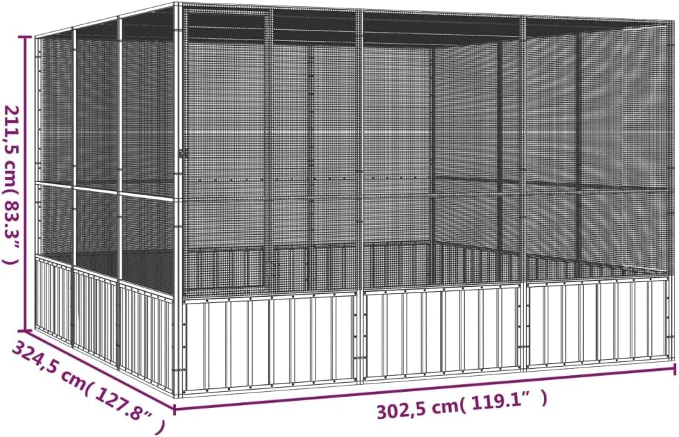 Steel Bird Cage, Large Flight King Bird Cage for Cockatiels African Grey Quaker Amazon Sun Parakeets Green Cheek Conures Pigeons Parrot Bird Cage Birdcage, Gray 119.1"x127.8"x83.3"