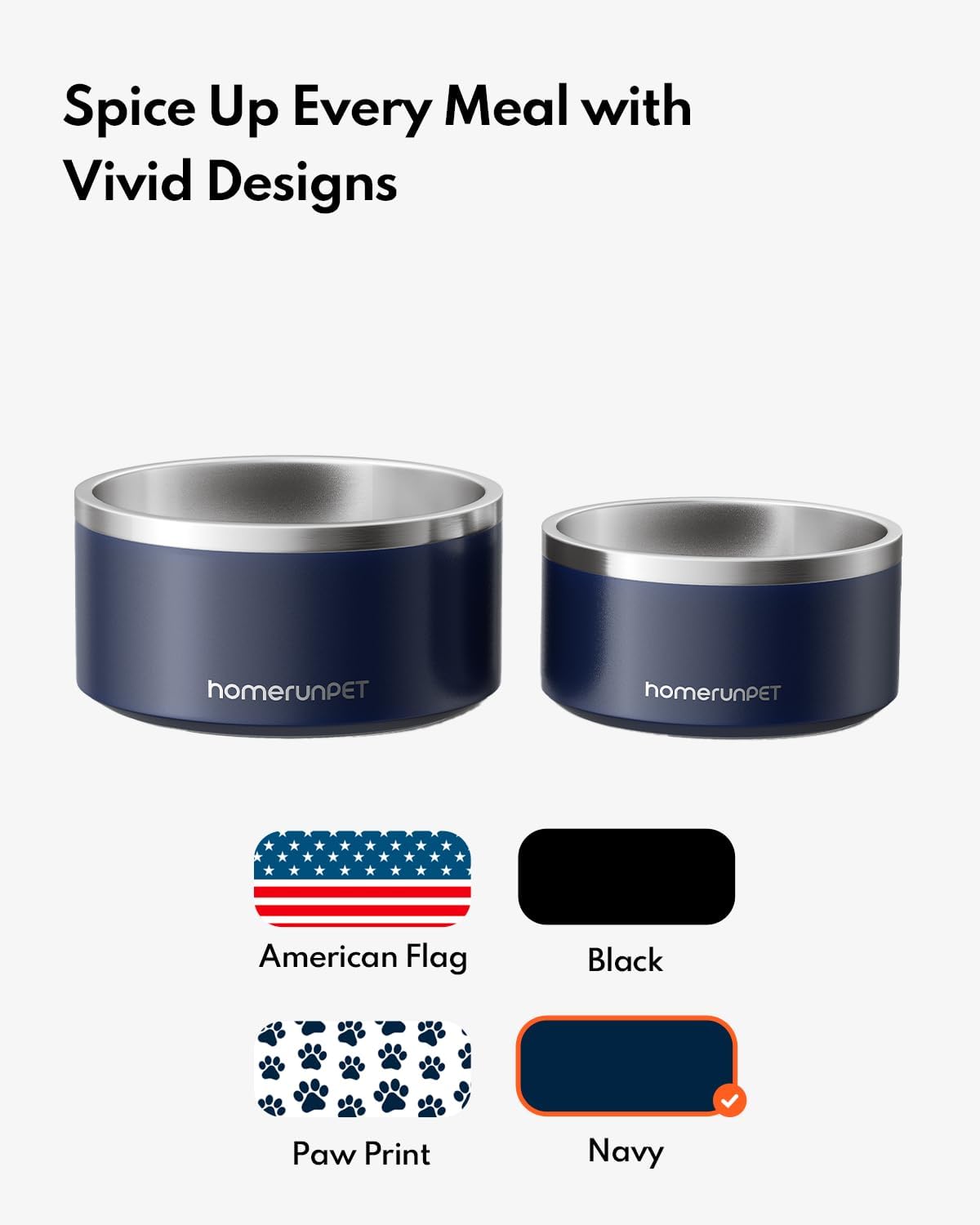 HomeRunPet Dog Bowls, Durable Dishwasher Safe Double Wall Metal Insulated Stainless Steel Food Water Bowls with Non-Slip Rubber Base, Ideal for Small Medium and Large Dogs (32oz, Navy)