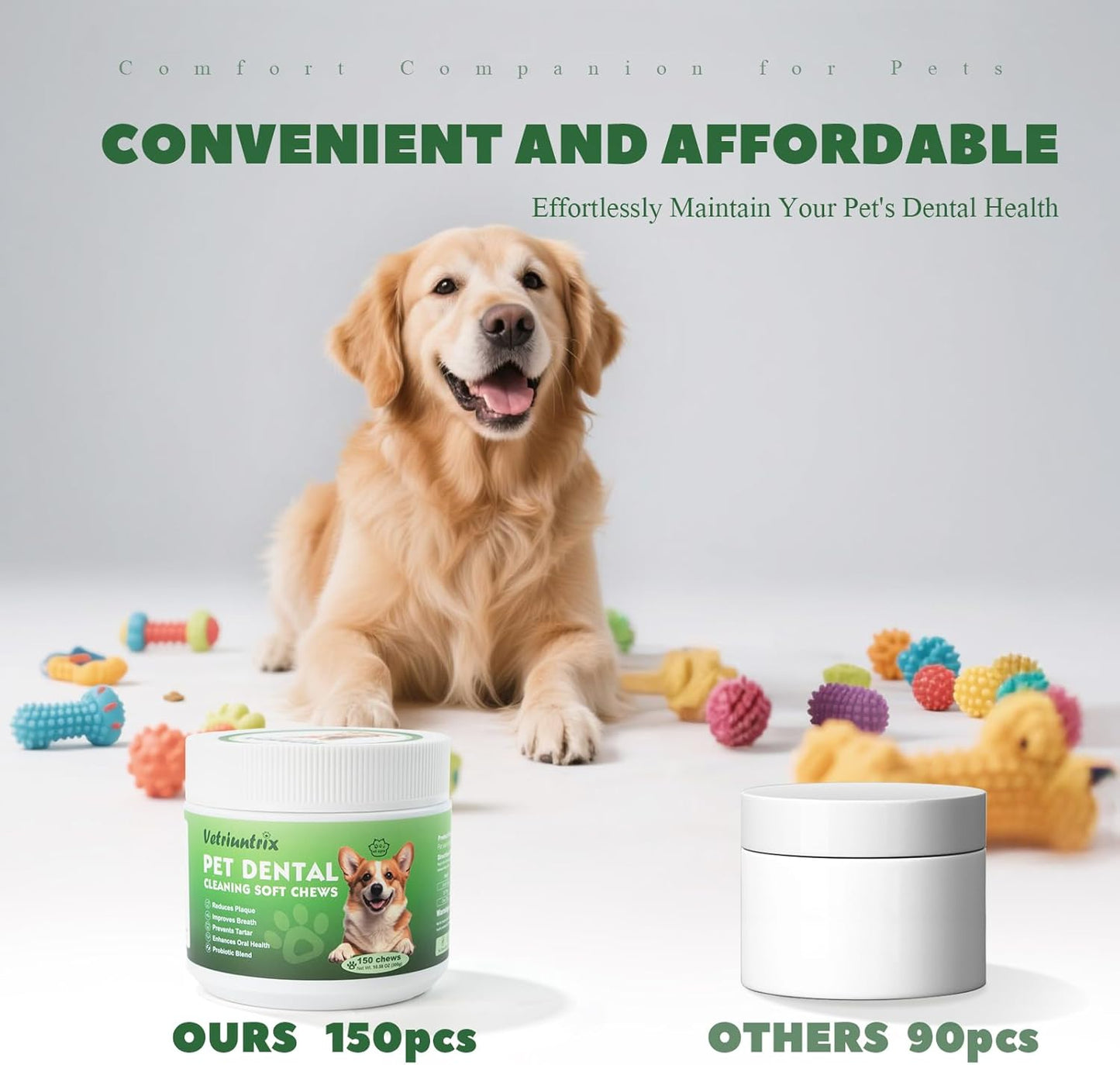 Dog Dental Care Powder - Plaque & Tartar Control with Natural Enzymes, Teeth Cleaning Powder for Dogs with Probiotic, Bad Breath Treatment for Small Medium Large Dogs