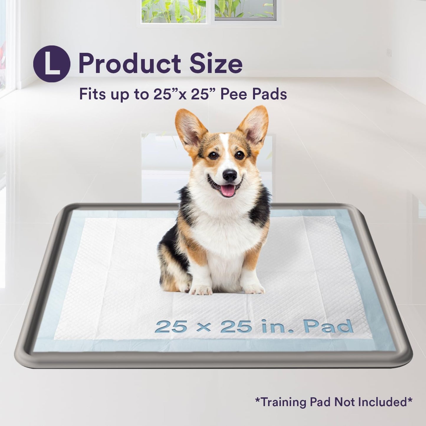 Pee Pad Tray Holder for Dogs - Fits Up to 25 x 25 in. Square Potty Training Pads No Spill Raised Lip High Edge Silicone Mat, Extra Thick and Non-Slip for Indoor Floor Protection (Large, Grey) | eenk