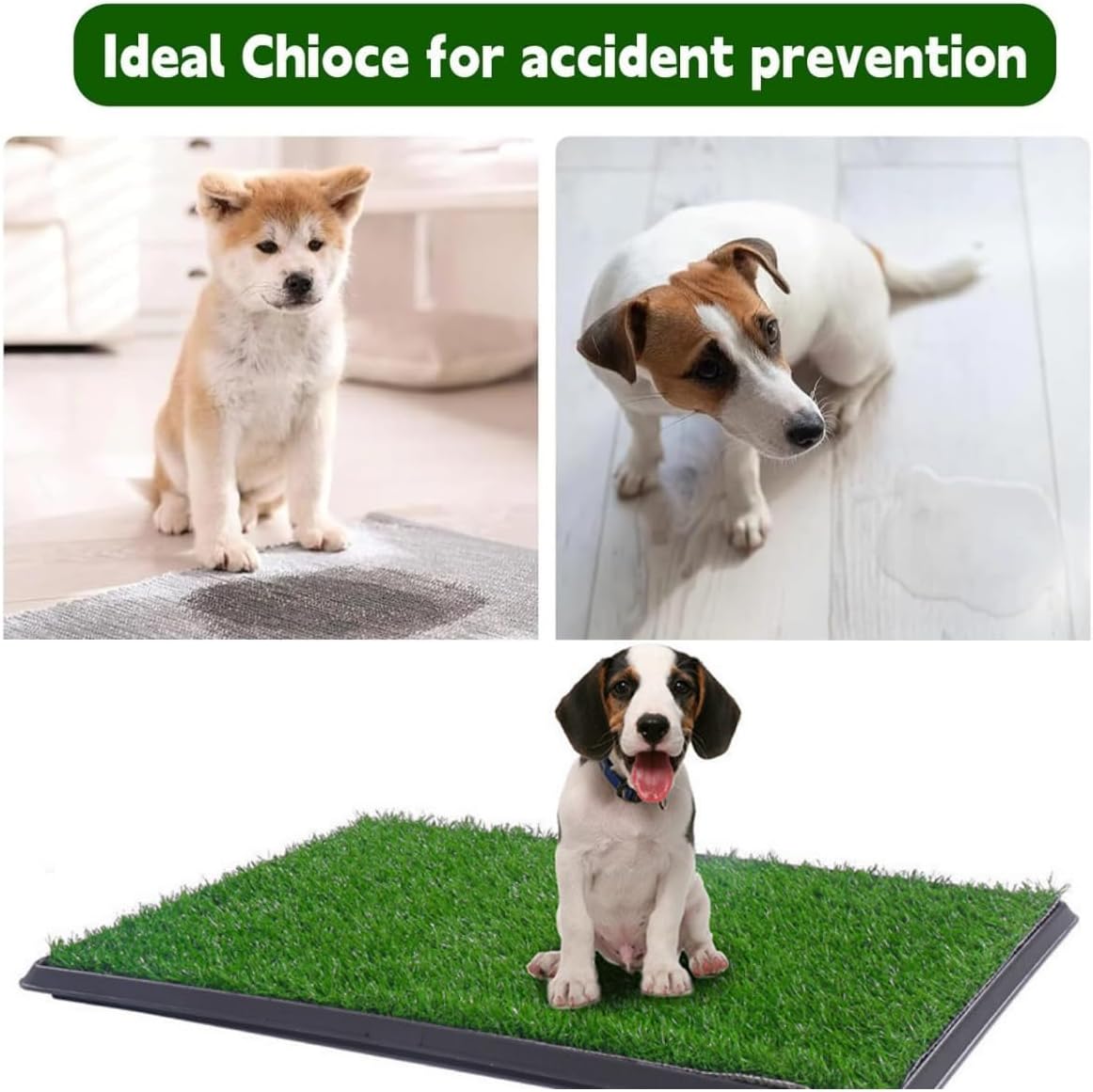 Dog Grass Puppy Training Pee Pad with Tray, Dog Potty with 2 Replacement Artificial Grass Pads, Portable Pet Toilet Washable Odor Free Little Box Indoor Outdoor Use
