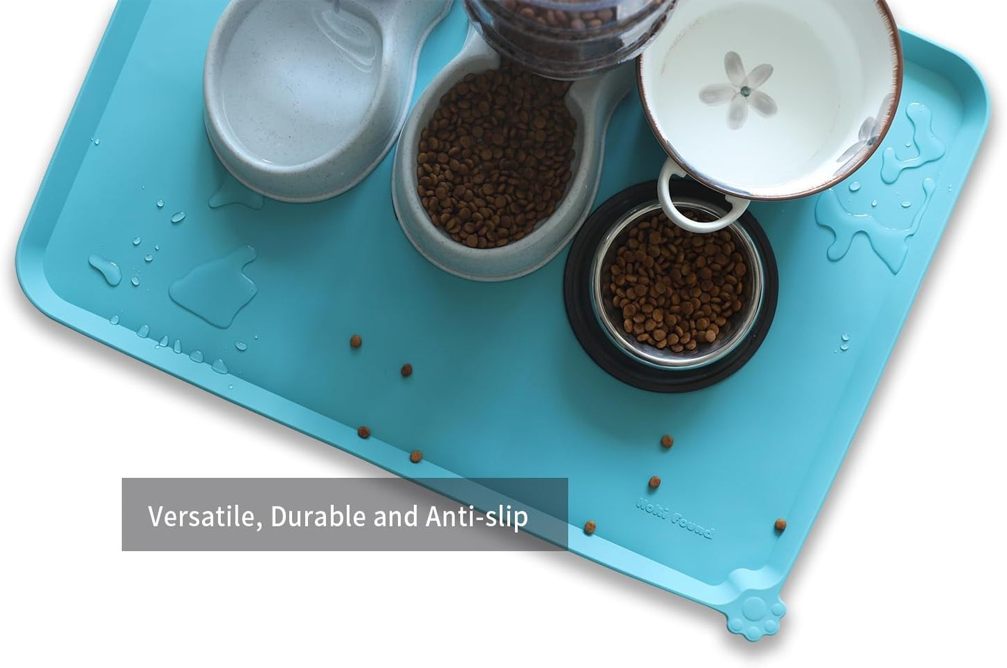 Hoki Found X-Large Silicone Non Slip Pet Feeding Mats - Waterproof Dog Cat Food Mats - Glacier