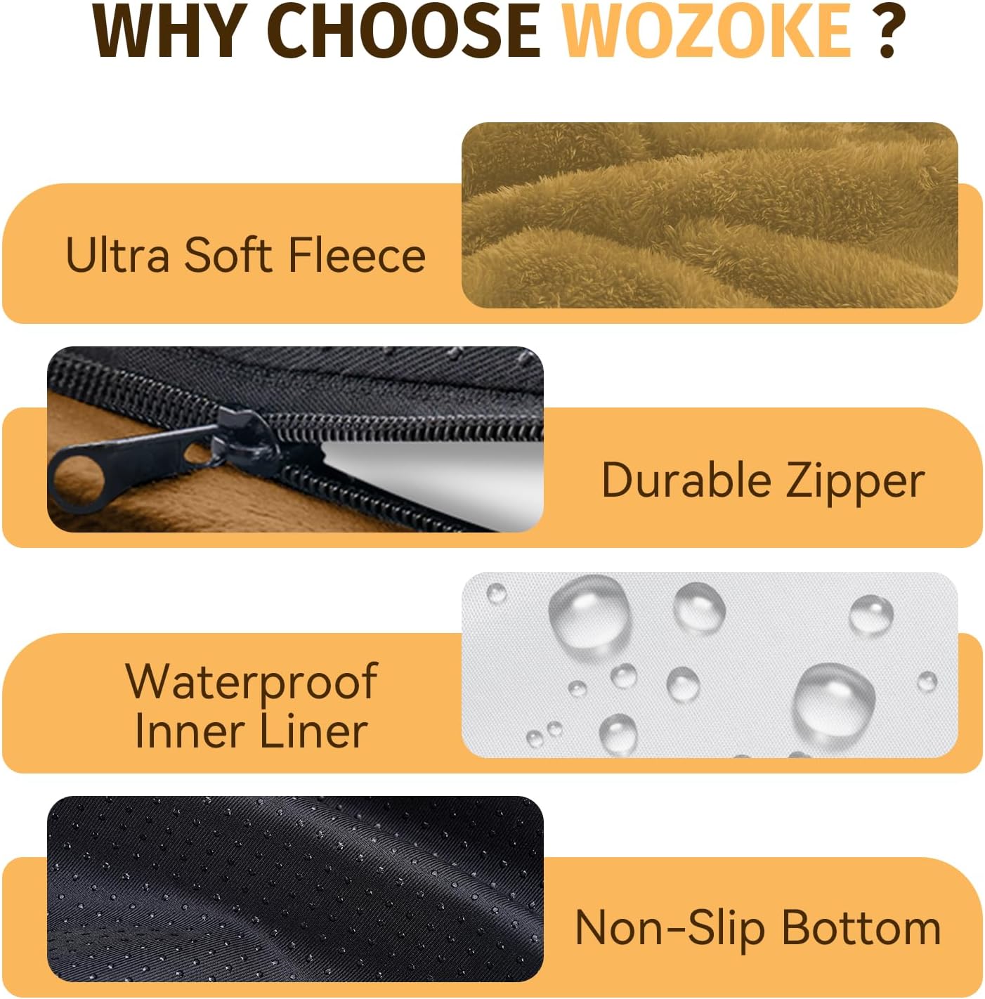 Orthopedic Waterproof Large Dog Bed: Memory Foam Washable Dog Bed with Bolsters - Removable Orthopedic Cover for Medium L XL Large Sized Pet - Non-Slip Bottom - Orange