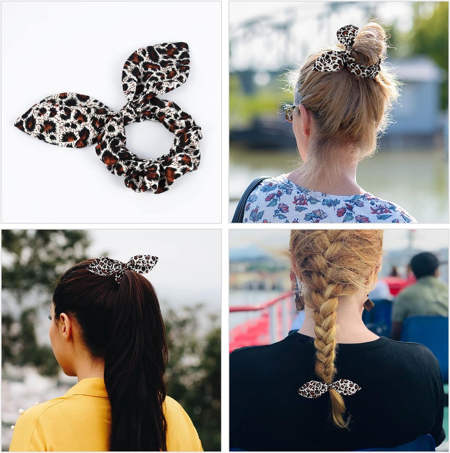 E-Clover Dog Bandanas & Matching Scrunchie Set Leopard Dog Bandana Bibs Washable Kerchief Scarf for Puppy Small Dogs & Owner