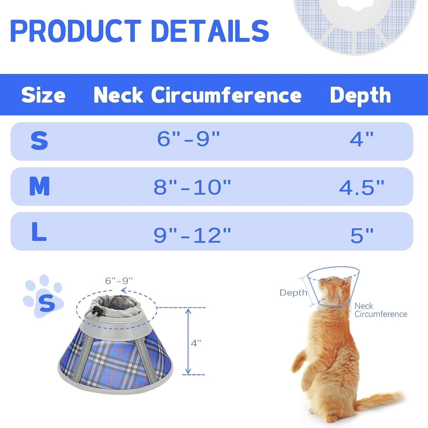 Cat Cone Collar Soft, Cat Recovery Collar for Large Medium Small Cats Kittens, Pet Cone Alternative After Surgery