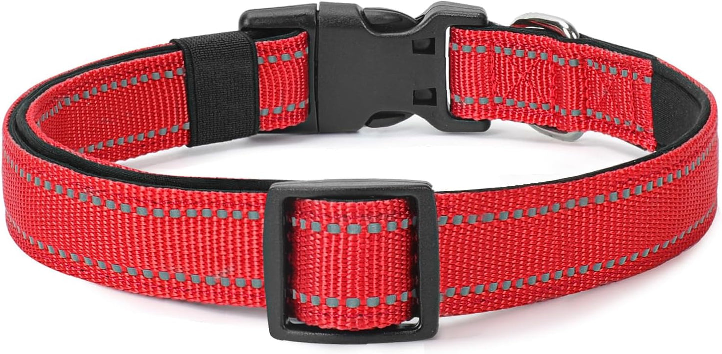 Reflective Dog Collar Padded with Soft Neoprene Breathable Quick Release Basic Dog Collars for Medium Large Dogs Red Boy Girl