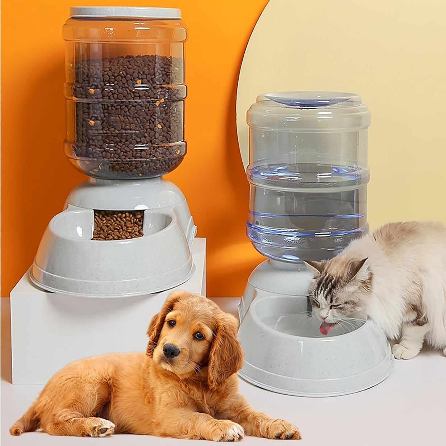Automatic Dog Feeder and Water Dispenser Set for Large Dogs, 3 Gallon Gravity Dog Cat Food and Water Dispenser Set with Pet Food Bowl,Large Pet Food Water Dispenser Station