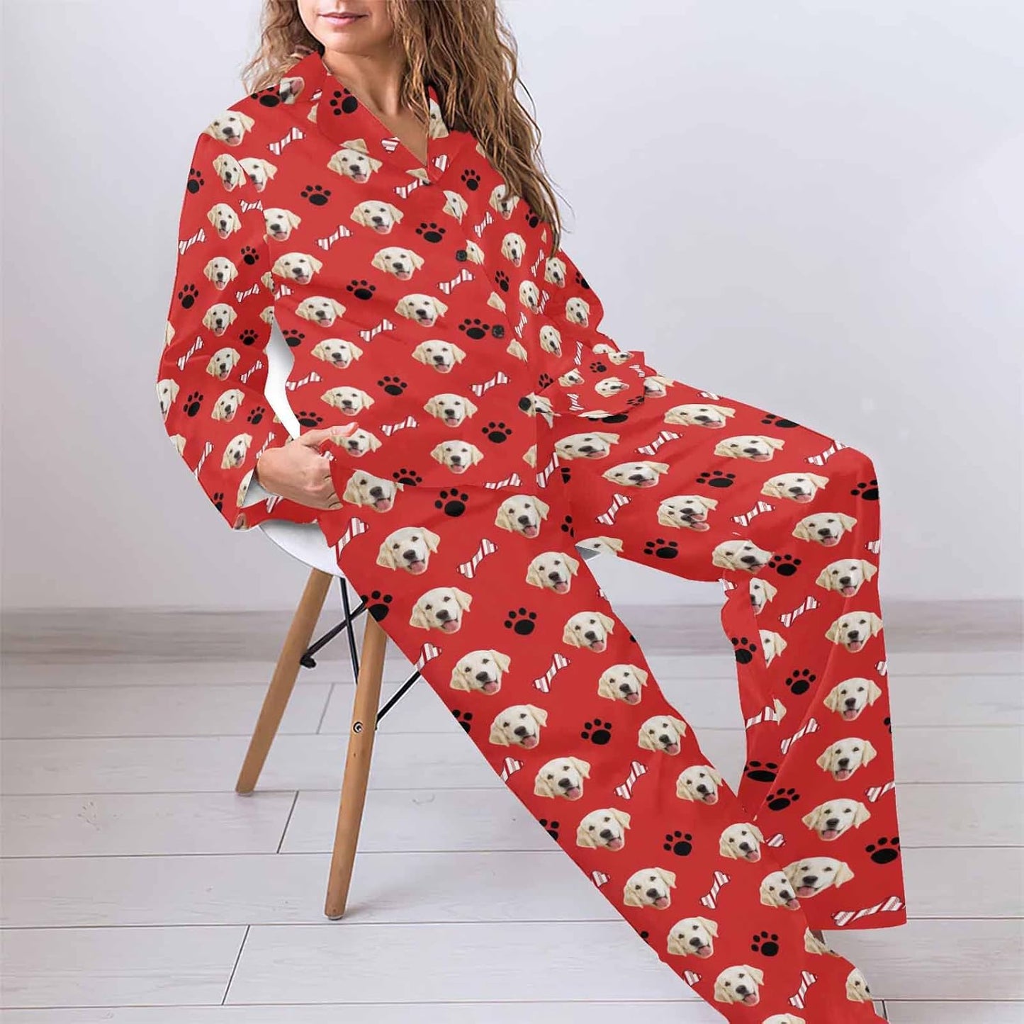 MyPupSocks Custom Face Pajamas for Women Set, Personalized Photo Long Sleepwear XS-XXL
