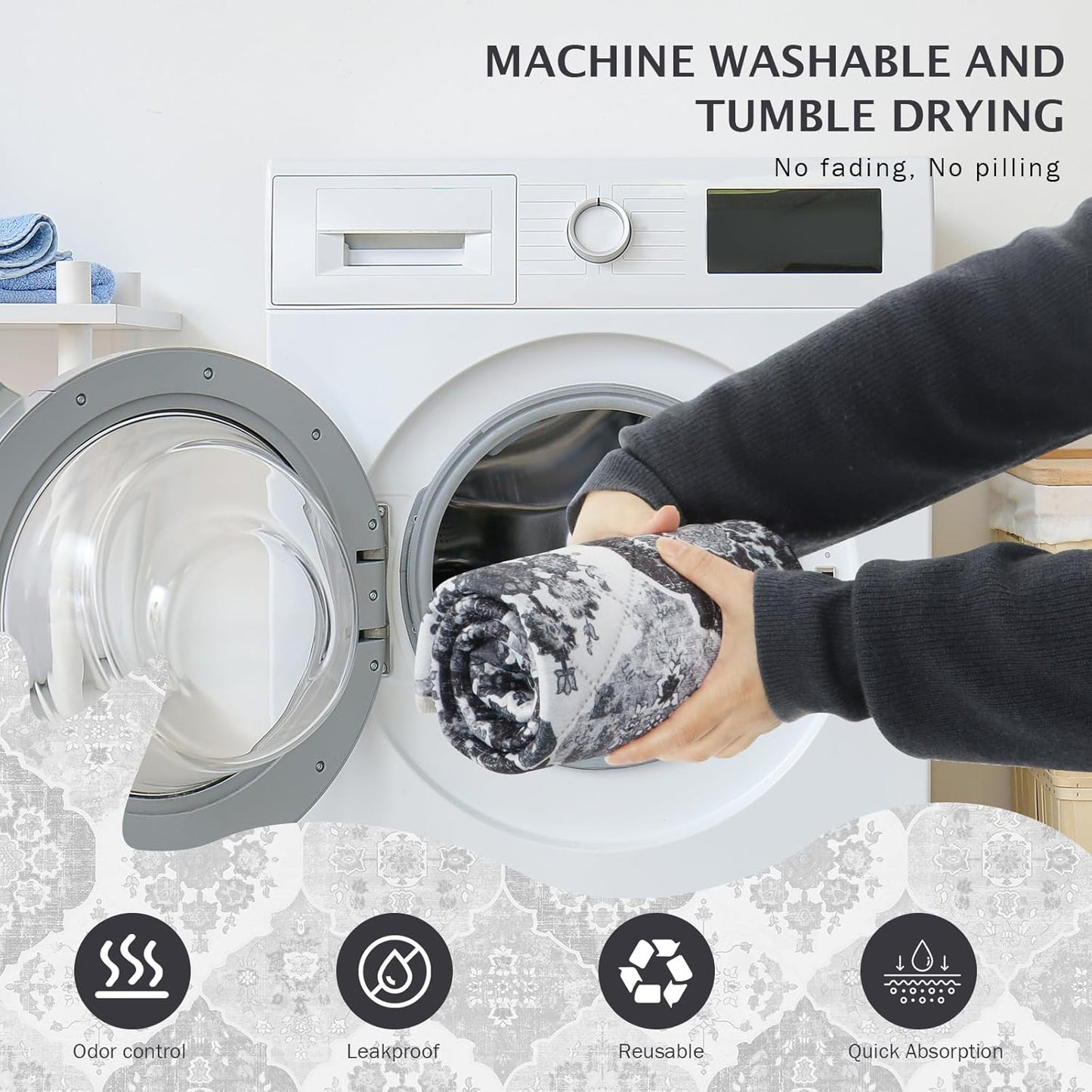 IEUUMLER Washable Pee Pads for Dogs, 2 Pack Reusable Pee Pads for Dogs Non-Slip Grip, Super Absorbent Waterproof Puppy Pads for Potty Training, Playpen, Crate, Whelping Box EU011 Black Grey, 36x48