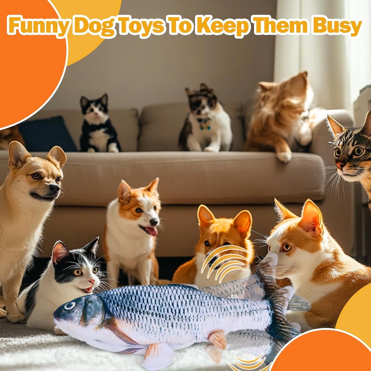 Interactive Dog Toys - Upgrade Flopping Fish Dog Toy to Keep Them Busy, Touch Activated Moving Dog Toys for Small / Medium / Large Puppy Enrichment, Rechargeable Pet Toys Plush, Squeaky Dog Toys
