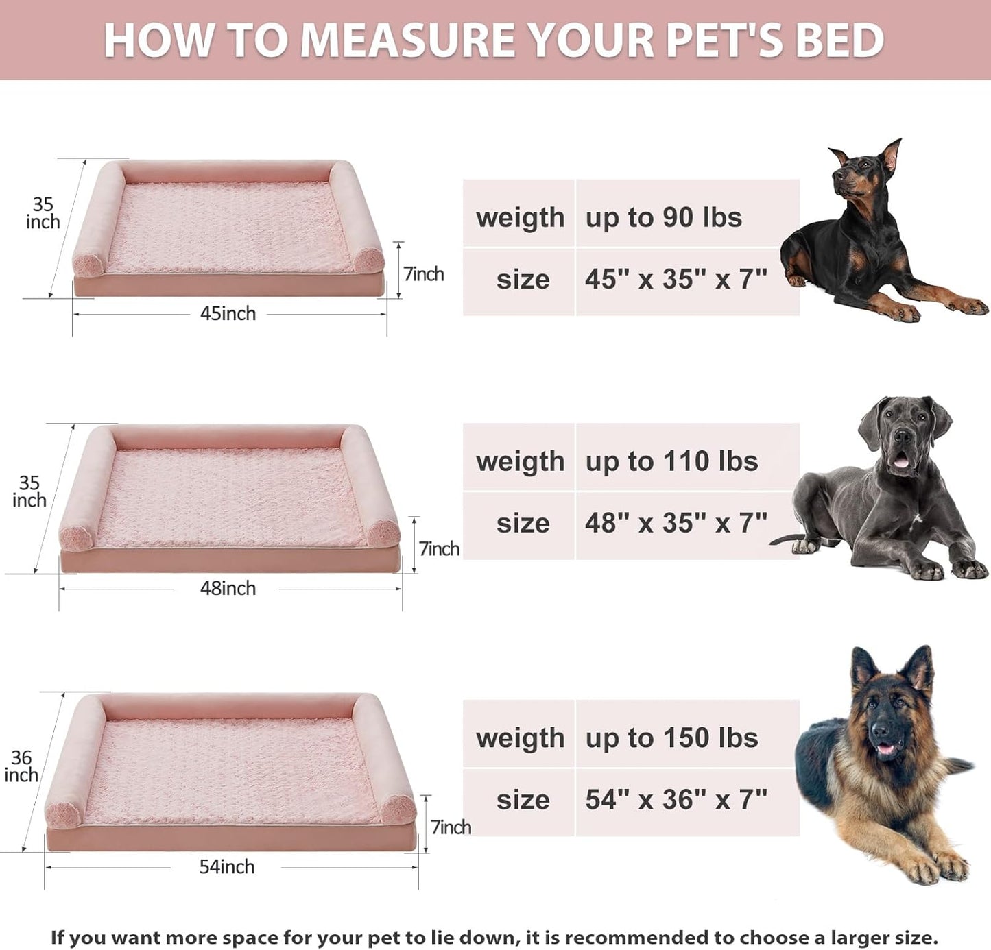 BFPETHOME Dog Beds for Large Dogs, Orthopedic Dog Bed for Medium Large Dogs,Big Waterproof Couch Pet Bed with Removable Washable Cover