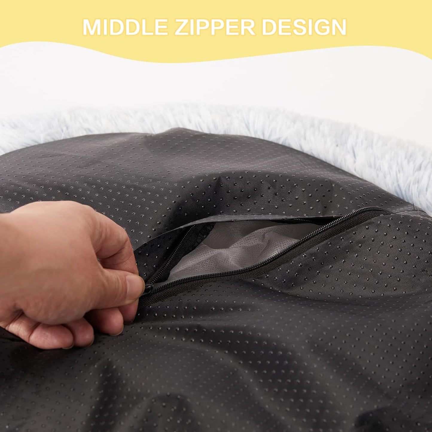 Bedfolks Calming Donut Dog Bed, 23 Inches Round Fluffy Dog Beds for Small Dogs, Machine Washable Anti-Anxiety Plush Puppy Bed(Light Blue, Small)