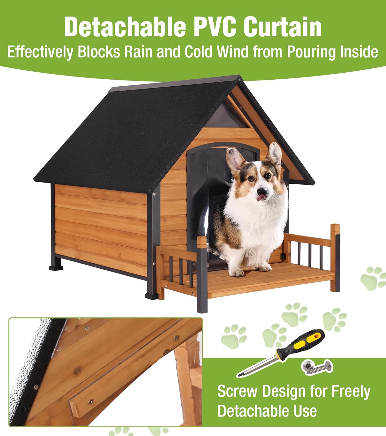 Large Outdoor Dog House Insulated, Weatherproof Dog Kennel with Porch, Anti-Chewing Metal Frame, for Medium to Large Breed