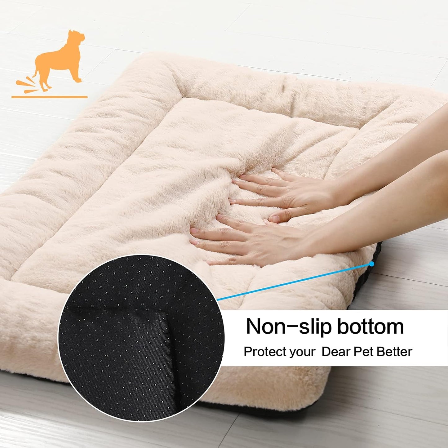 Dog Beds Crate Pad for Extra Large Dogs Ultra Soft Dog Crate Bed Washable & Anti-Slip Kennel Pad for Dogs Cozy Sleeping Mat,Cream 48inch