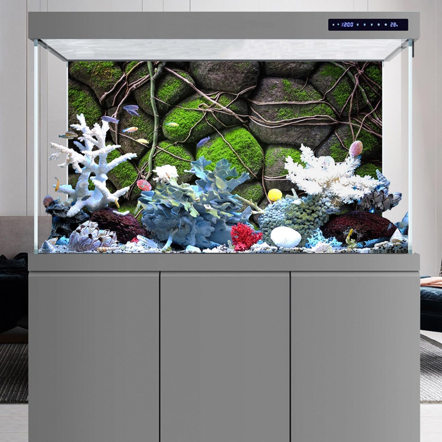 AWERT 24x12 inches Stone Aquarium Background Rock Fish Tank Background Rocky Terrarium Background Vinyl