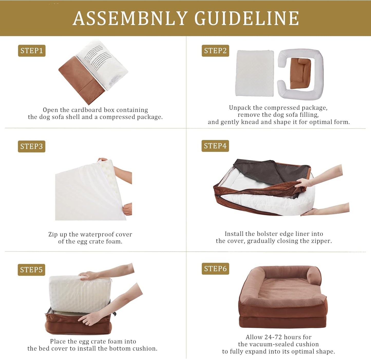 Bedfolks Orthopedic Dog Bed XXL, Waterproof Dog Sofa Bed for Giant Dogs, Egg Foam Pet Couch Bed with Removable Washable Cover and Nonslip Bottom, Brown