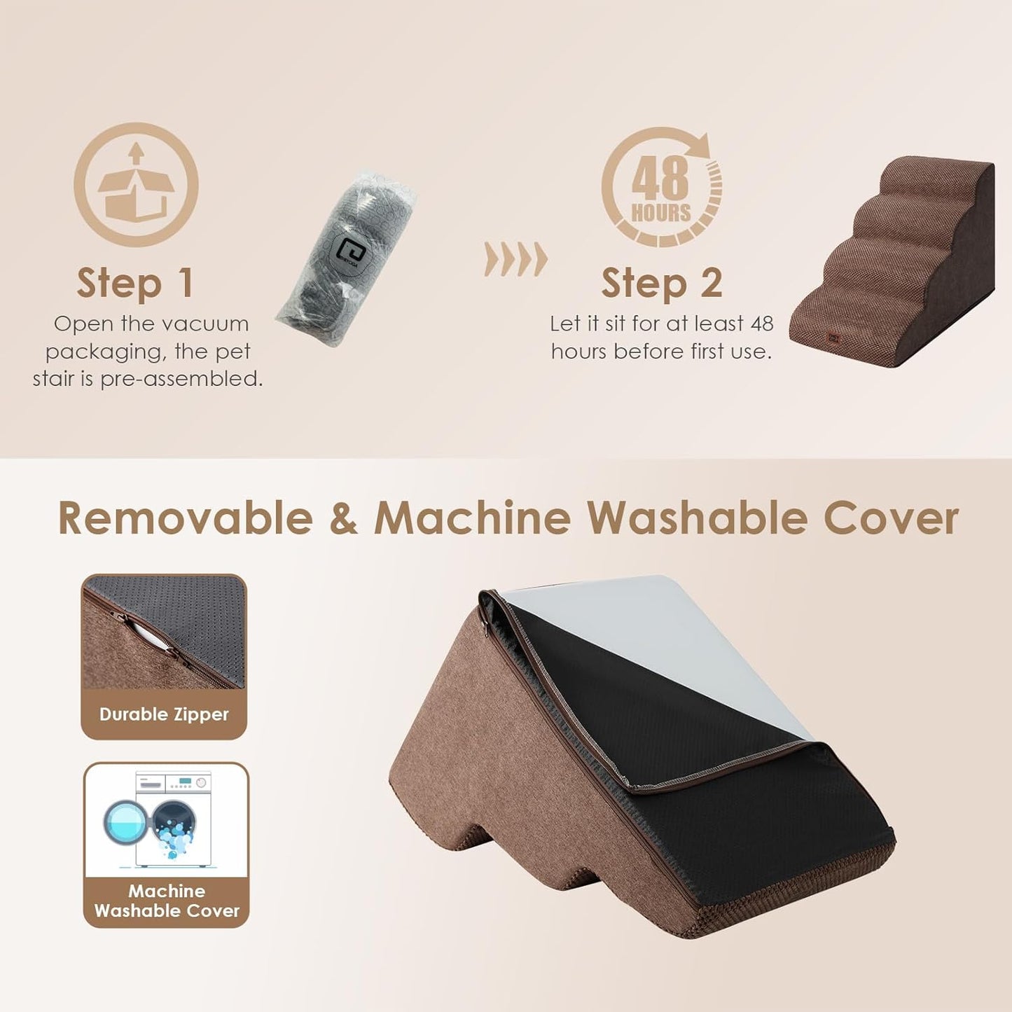 EHEYCIGA Curved Dog Stairs Ramp for High Beds 19.7" H, 4-Step Dog Steps for Small Dogs and Cats, Pet Stairs for High Bed Climbing, Non-Slip Balanced Pet Step Indoor, Brown