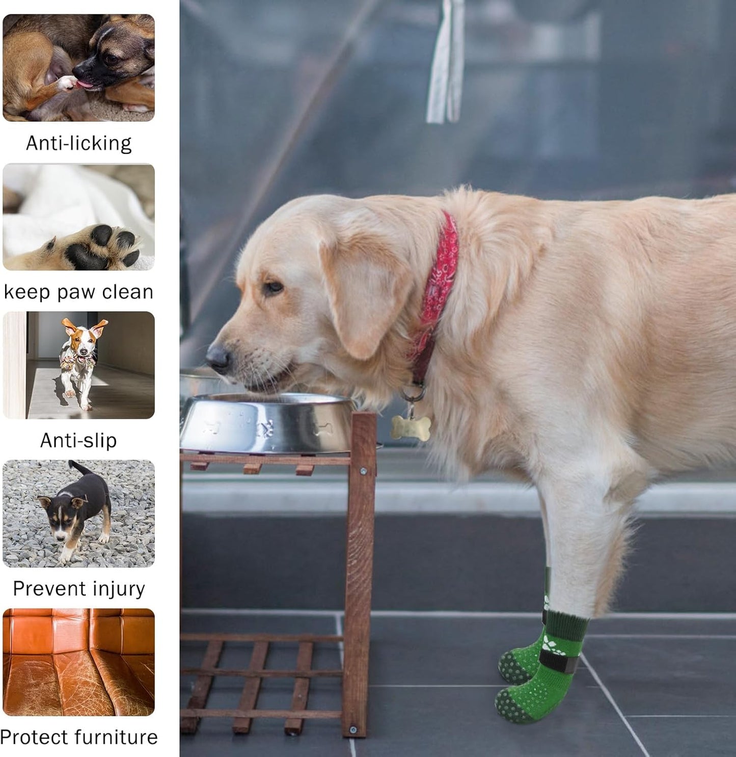 SCENEREAL Anti Slip Dog Sock to Prevent Licking Paws for Hardwood Floors, Boots & Paw Protector Shoes for Hot/Cold Pavement with Grippers, Double Sides Grips for Small Medium Large Senior Dogs, L