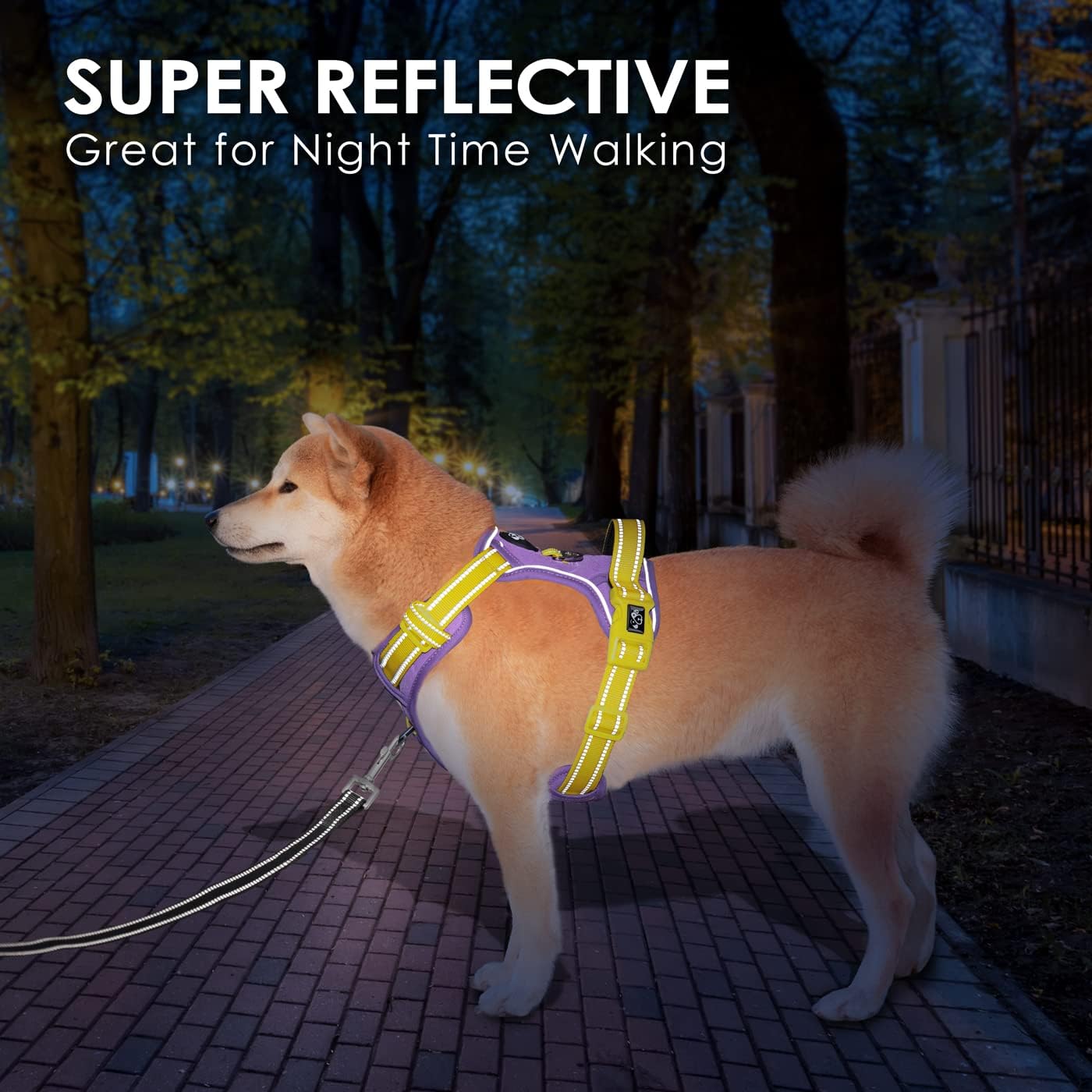 PHOEPET No Pull Dog Harness, Unique Colors Reflective Adjustable Dog Vest, with Soft Training Handle Metal Clips for Small Medium Large Dogs (Baby Purple Base & Yellow Straps,S)