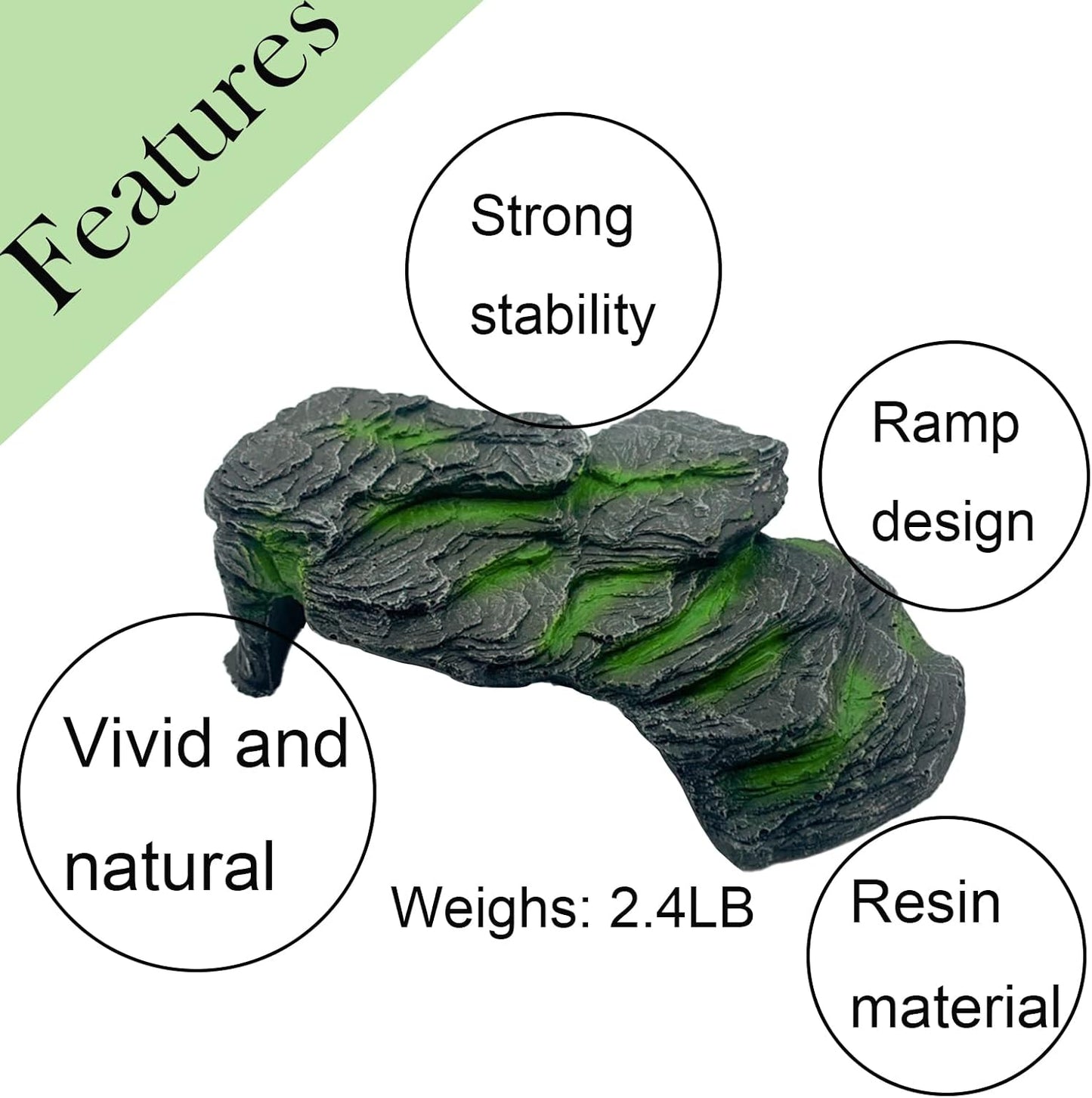 Resin Turtle Basking Platform,Turtles Rock Dock Climbing Ramp Cave Hideout Decor Reptile Terrariums Resting Terrace Stone Habitat Decoration for Small Lizards, Frogs, Snakes,Chameleon