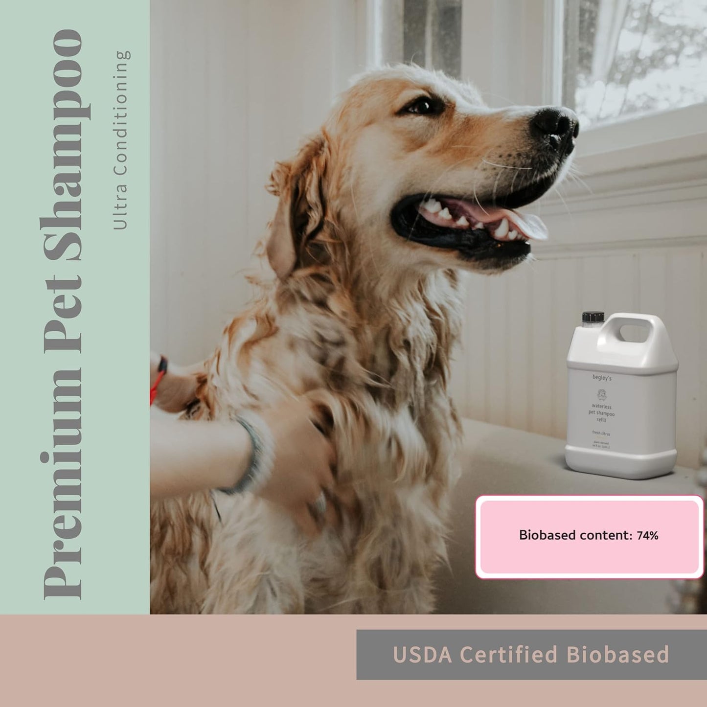 Begley's No Rinse Waterless Pet Shampoo, Bathless Cleaning, Deodorizing, and Odor Removal for a Shiny, Fresh Smelling Coat - Effective for Dogs, Puppies, and Cats - Refill, Fresh Oatmeal Mango