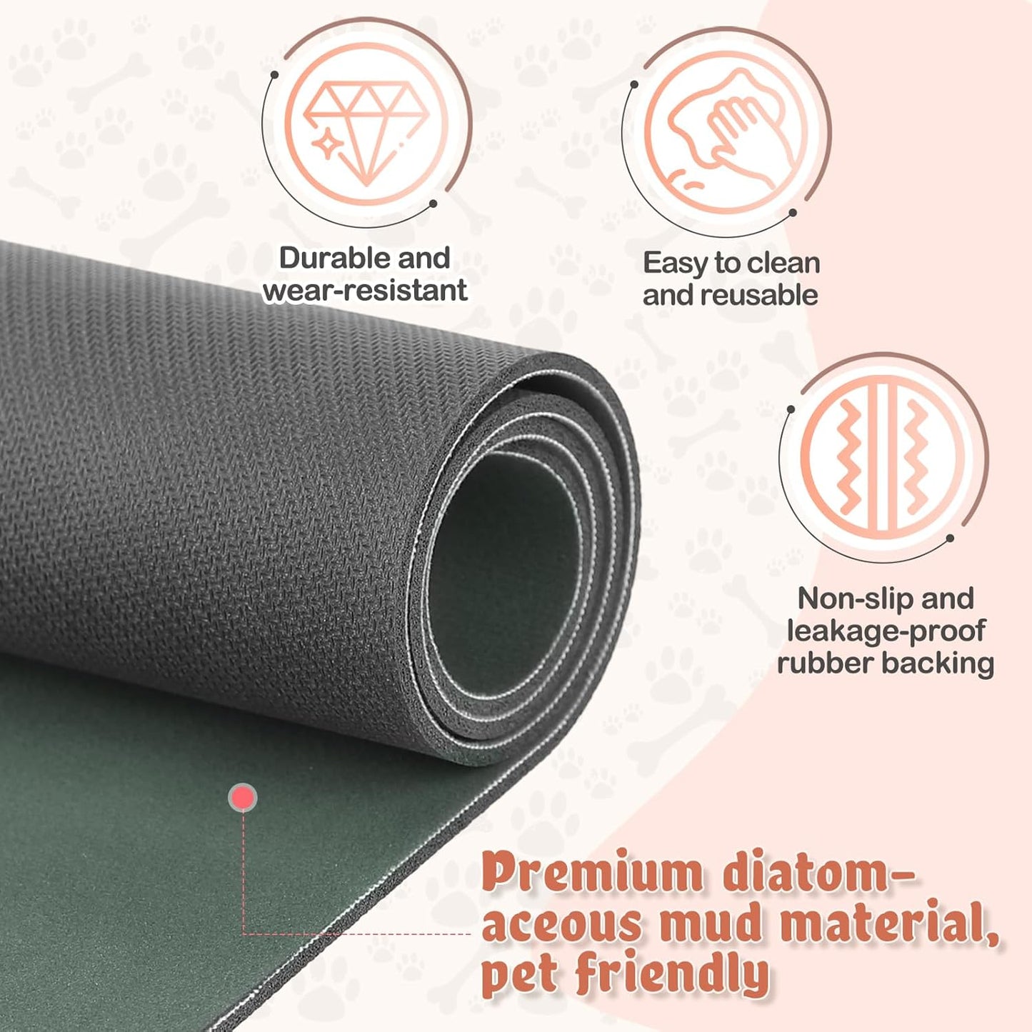 Quick Dry Absorbent Dog Food Mat, 24 x 16 in Diatom Mud Dog Water Bowl Mat, No Messy Anti-Slip Pet Feeding Mat for Medium and Large Dogs