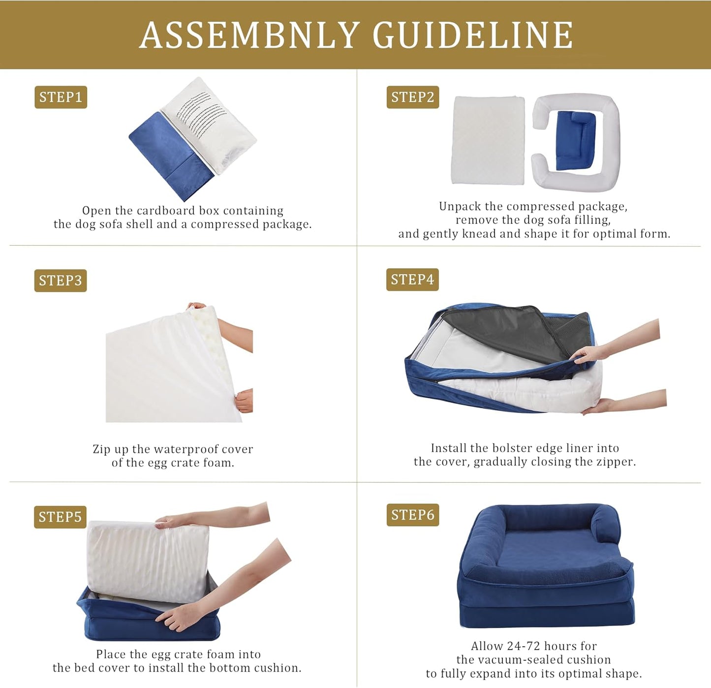 Bedfolks Orthopedic Dog Bed XL, Waterproof Dog Sofa Bed for Extra Large Dogs, Egg Foam Pet Couch Bed with Removable Washable Cover and Nonslip Bottom, Navy Blue