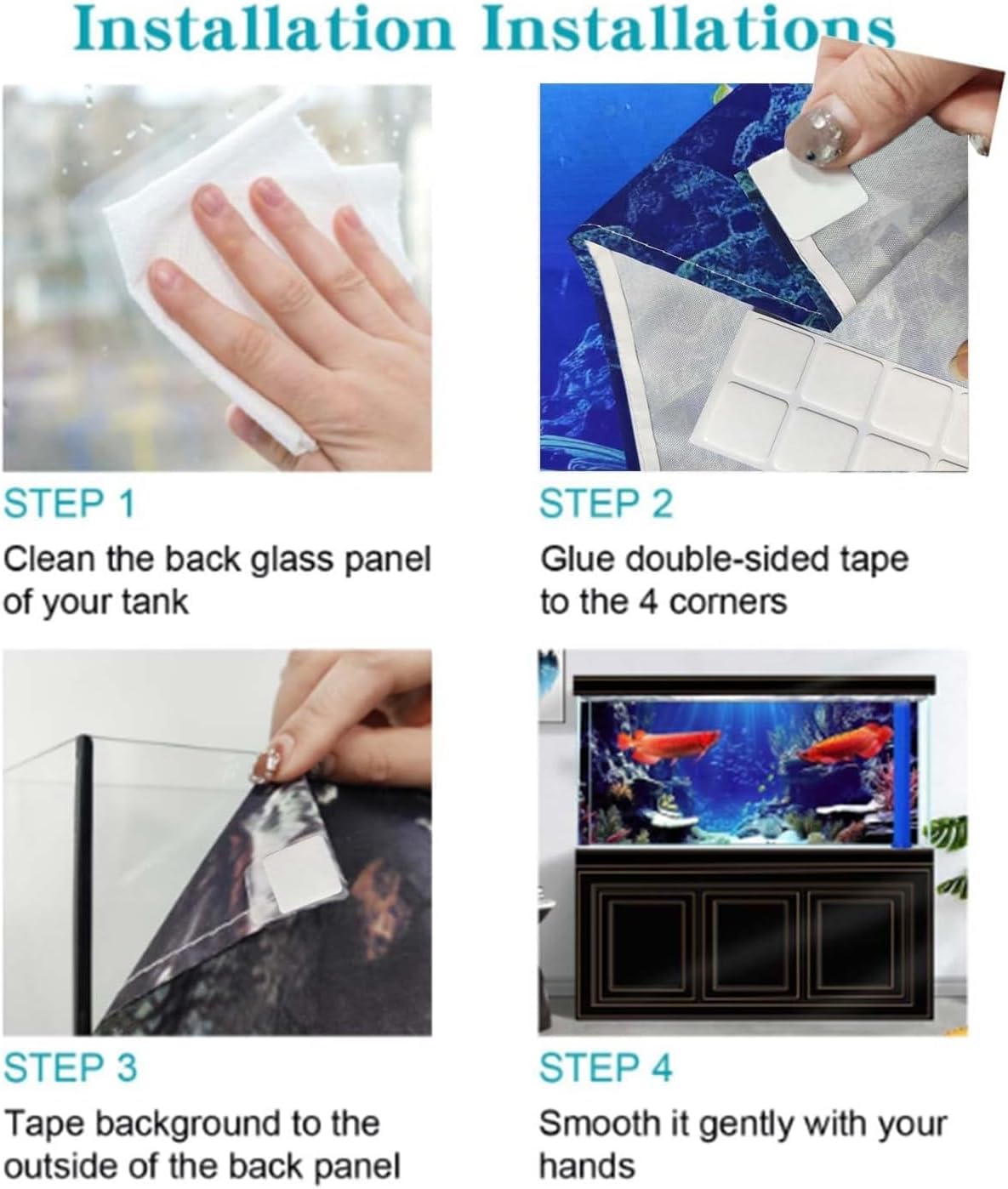 72X16IN Natural Undersea Aquarium Background, Undersea Beach Fish Tank Background, with 8 EVA Double-Sided Tape