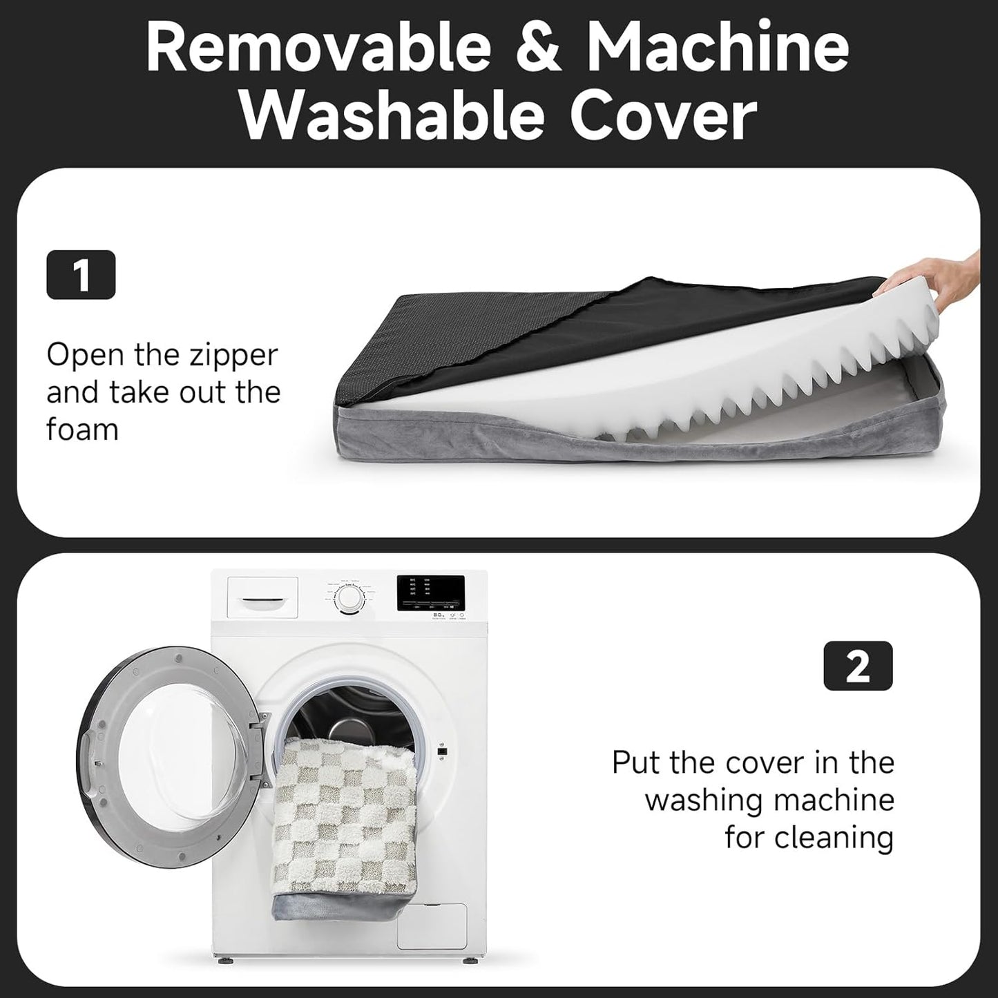 OhGeni Orthopedic Waterproof & Machine Washable Dog Bed for Large Pets, Suitable for Crates, 25D Egg Crate Foam, Non-Slip Bottom & Removable Cover, Checkerboard Fabric, 41 Inches(Gray)