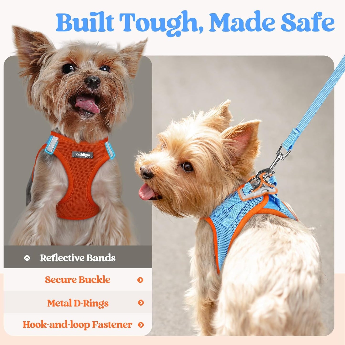 rabbitgoo Dog Harness Small Medium Sized and Leash Set, Step in Soft Light Puppy Vest, Breathable Mesh Pet Harness, Reflective for Safe Easy Walking, Blue & Orange XL