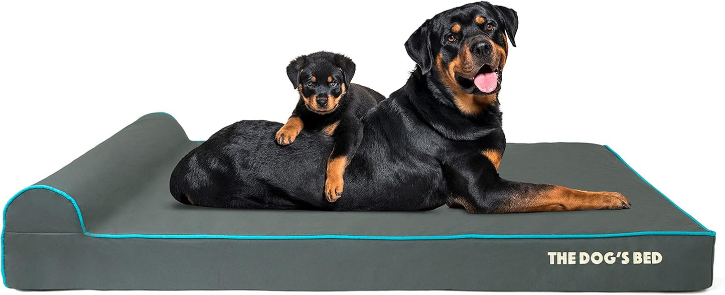 The Dog’s Bed Orthopedic Headrest Dog Bed XXL Grey/Blue 54x36, Memory Foam, Pain Relief for Arthritis, Hip & Elbow Dysplasia, Post Surgery, Lameness, Veterinary Approved, Waterproof Washable Cover