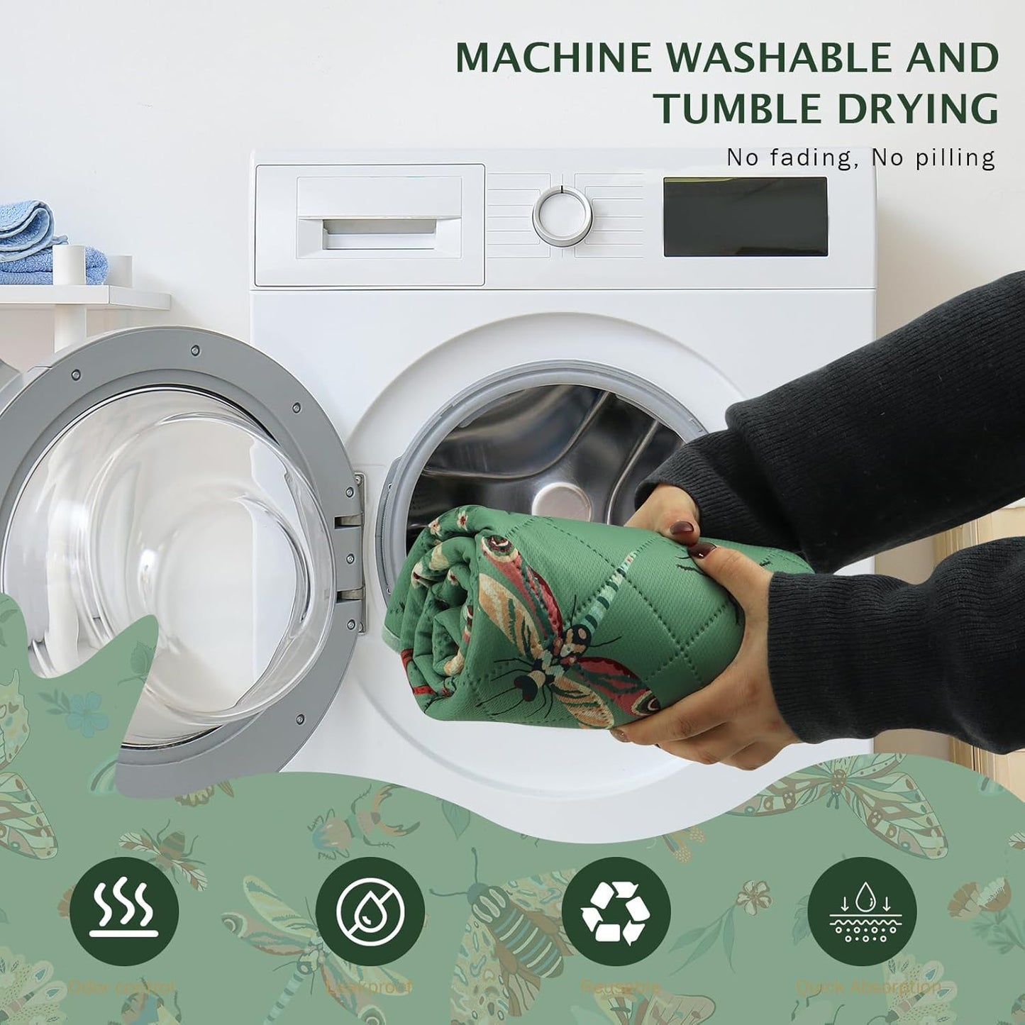 IEUUMLER Washable Pee Pads for Dogs, 1 Pack Insect Pattern Reusable Waterproof Puppy Potty Pads, Non-Slip Absorbent Pet Training Pads for Playpen Crate Bed EU014