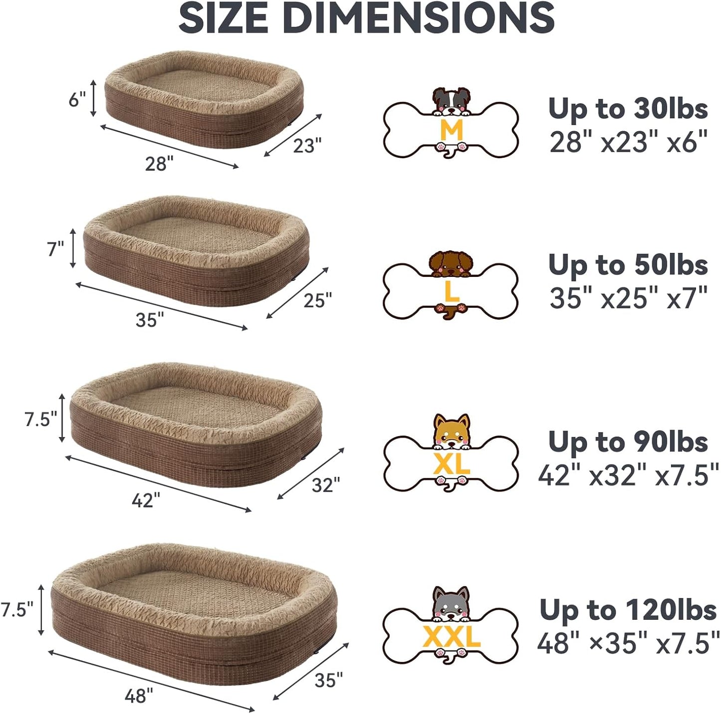 JOEJOY Orthopedic Dog Bed for Extra Large Dogs, Egg-Crate Memory Foam Pet Bed with Bolster Sides, Waterproof Lining, Removable Washable Cover & Non-Slip Bottom, Brown