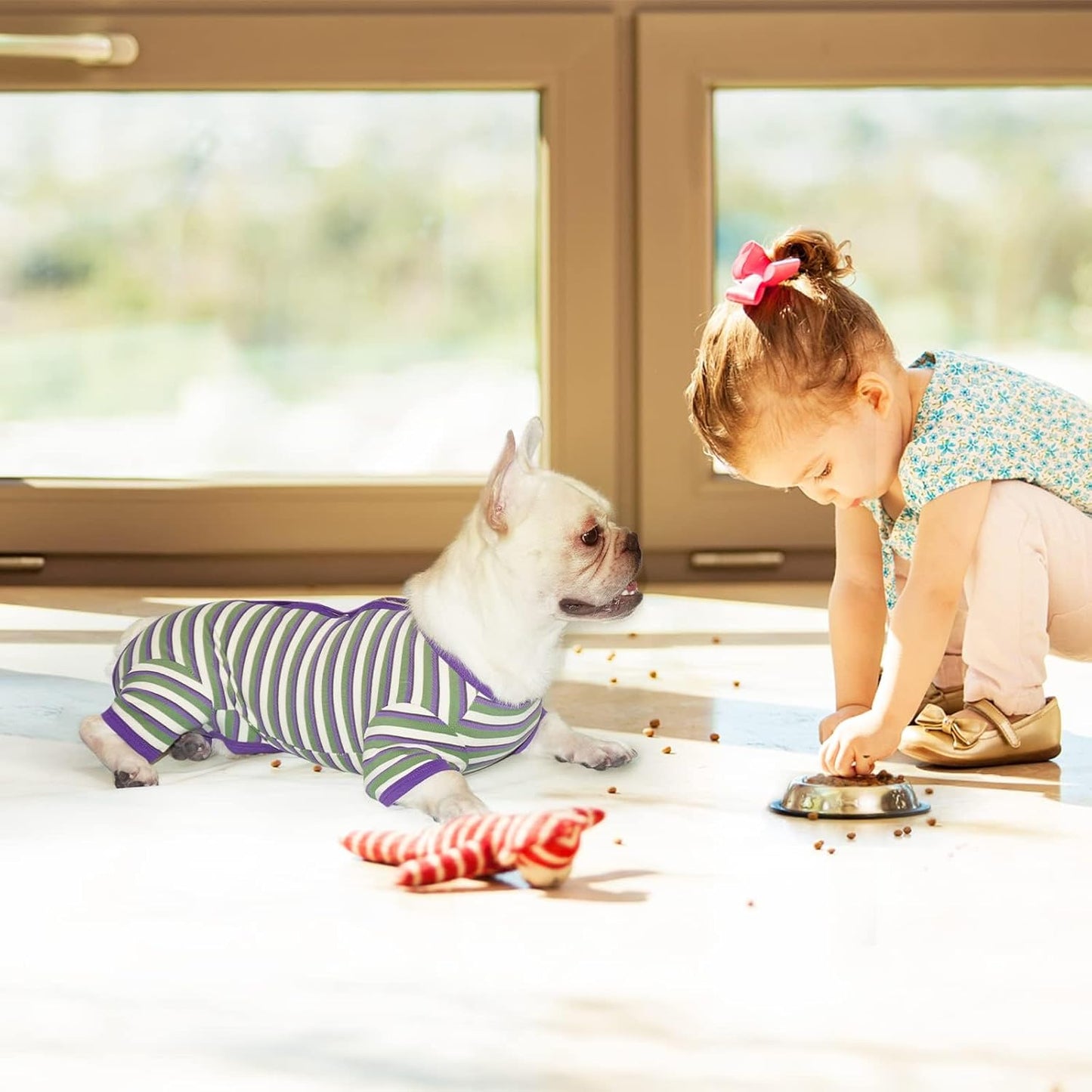 TONY HOBY Dog Pajamas, Knitted Dog Jumpsuit Shirt in Cold Weather, Dogs Surgical Recovery Suit for Small Medium Dogs (Purple&Green, Boy, XL)