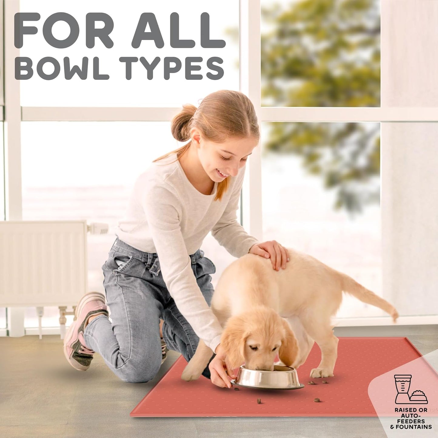 Dog Food Mat - Raised Edges Dogs Mat for Food and Water Prevent Spill, Waterproof Cat Food Mats Protect Floors, Easy Clean Dog Bowl Mats for Food and Water, Silicone Pet Food Tray