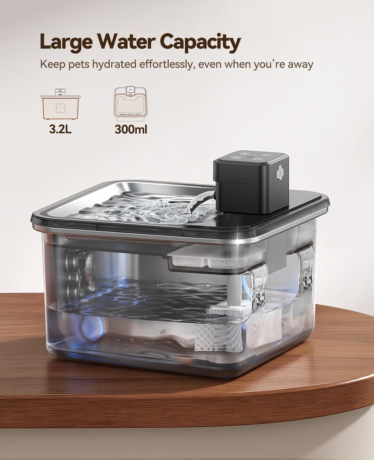 Cat Water Fountain Stainless Steel, FEELNEEDY Visual Filter Automatic Pet Water Fountain for Cats & Dogs Dispenser, Cordless Battery Operated Water Fountain for Cats Indoor - 3.2L/108oz